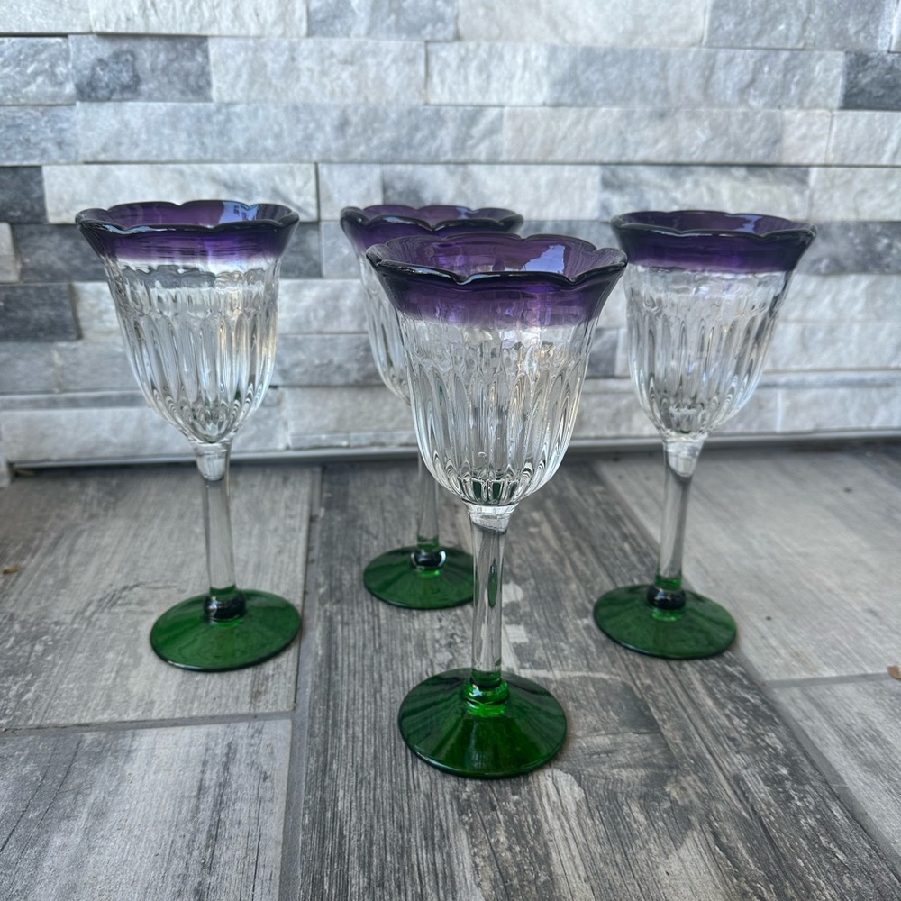 Anthropologie Saintpaulia Wine Tulip Handblown  Glass Set of 4 - Picture 3 of 11